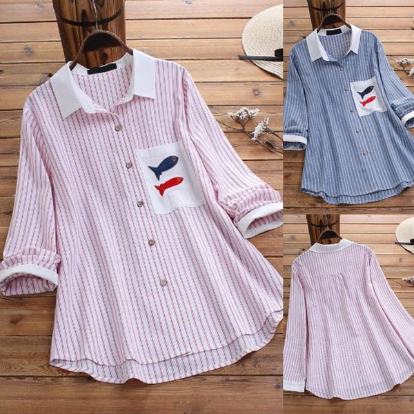 women's blouses & shirts women spring stripe fish print shirt female casual embroidery long sleeves button loose blouse, White
women's blouses & shirts women spring stripe fish print shirt female casual embroidery long sleeves button loose blouse, White