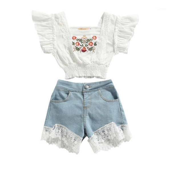 clothing sets citgeesummer kids girls clothes set floral embroidery flying sleeve square collar + denim short jeans, White
clothing sets citgeesummer kids girls clothes set floral embroidery flying sleeve square collar + denim short jeans, White