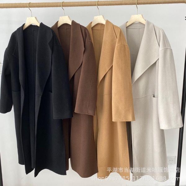 women's wool & blends nordic autumn and winter cashmere double faced cloth lapel overcoat for women 200483676, Black
women's wool & blends nordic autumn and winter cashmere double faced cloth lapel overcoat for women 200483676, Black