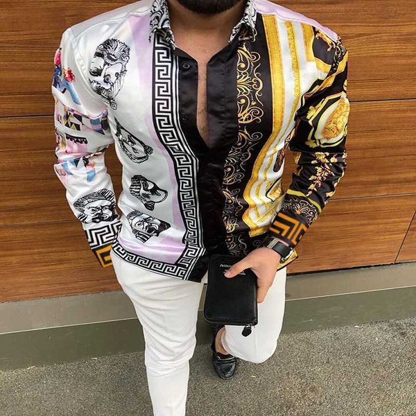 men's casual shirts autumn fashion buttoned mens turn-down collar shirt streetwear bluas vintage lion print long sleeve slim for men, White;black
men's casual shirts autumn fashion buttoned mens turn-down collar shirt streetwear bluas vintage lion print long sleeve slim for men, White;black
