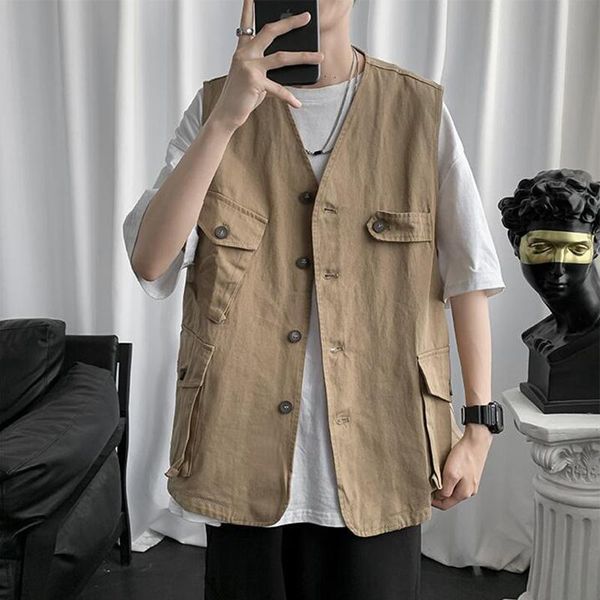 men's vests spring and autumn couple's multi pocket vest summer loose jacket, Black;white
men's vests spring and autumn couple's multi pocket vest summer loose jacket, Black;white