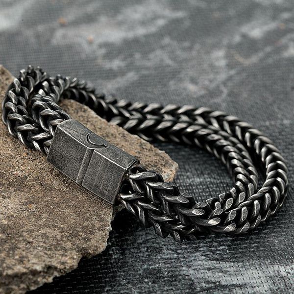link, chain classic mens antique silver color stainless steel magnetic buckle double braided bracelet fashion party jewelry gift, Black
link, chain classic mens antique silver color stainless steel magnetic buckle double braided bracelet fashion party jewelry gift, Black