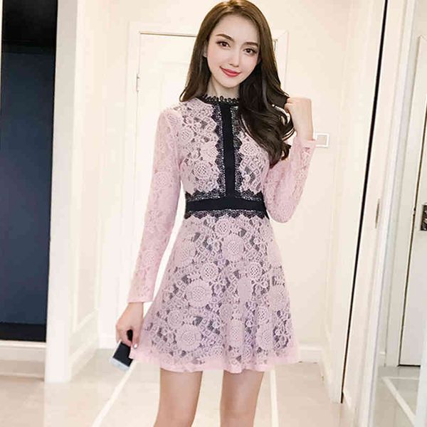 arrival fashion style girl elegant autumn lace support neck perspective sweet temperament to mini dress, Black;gray
arrival fashion style girl elegant autumn lace support neck perspective sweet temperament to mini dress, Black;gray