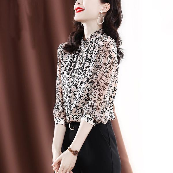 women's t-shirt printed shirt 2021 spring and summer vertical long sleeve ear edge design small foreign chiffon top, White
women's t-shirt printed shirt 2021 spring and summer vertical long sleeve ear edge design small foreign chiffon top, White