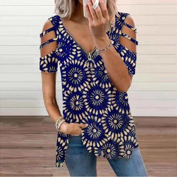 women's t-shirt summer zipper retro printing v-neck loose short sleeve fft, White
women's t-shirt summer zipper retro printing v-neck loose short sleeve fft, White