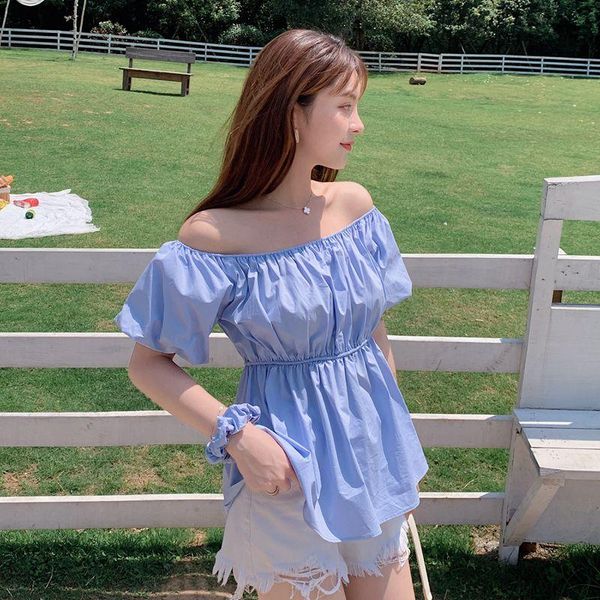 women's blouses & shirts coigarsam french style solid blouse women summer slash neck high waist blusas womens and white blue 2175
women's blouses & shirts coigarsam french style solid blouse women summer slash neck high waist blusas womens and white blue 2175
