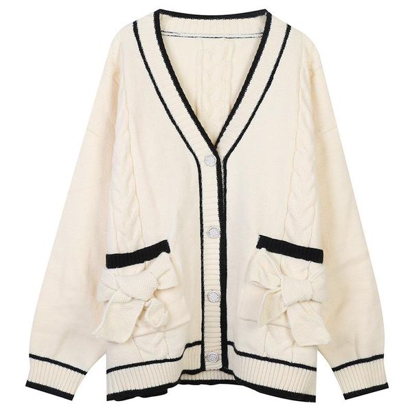women's knits & tees 2021 autumn and winter v-neck long sleeve mid-length contrast color striped bow loose knitted cardigan thick, White
women's knits & tees 2021 autumn and winter v-neck long sleeve mid-length contrast color striped bow loose knitted cardigan thick, White