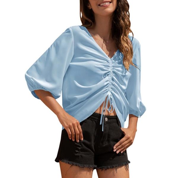 women's blouses & shirts jlong short sleeve draw rope chiffon shirt women summer v-neck casual, White
women's blouses & shirts jlong short sleeve draw rope chiffon shirt women summer v-neck casual, White