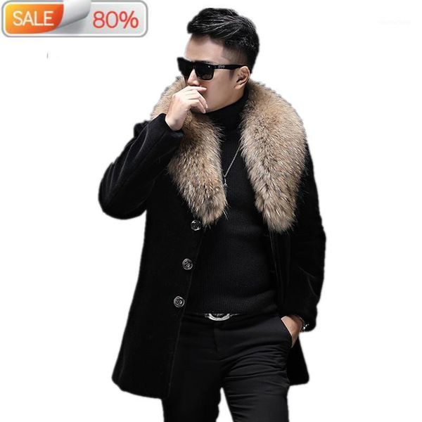 men's leather & faux sheep shearling winter jacket men raccoon fur collar long jackets real wool coat l1a-5200 nd145a, Black
men's leather & faux sheep shearling winter jacket men raccoon fur collar long jackets real wool coat l1a-5200 nd145a, Black