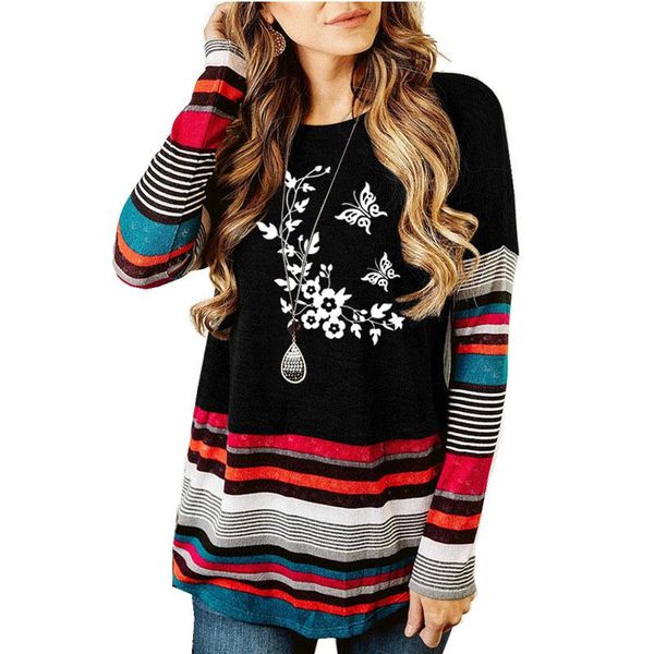 women's t-shirt 3d butterfly flowers funny printed women loose cotton long sleeve striped crew neck sweater large top, White
women's t-shirt 3d butterfly flowers funny printed women loose cotton long sleeve striped crew neck sweater large top, White