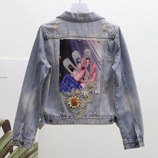 women's jackets 2021 spring denim jacket short embroidered stereo flower beads diamond jeans coat slim fit ropa mujer, Black;brown
women's jackets 2021 spring denim jacket short embroidered stereo flower beads diamond jeans coat slim fit ropa mujer, Black;brown
