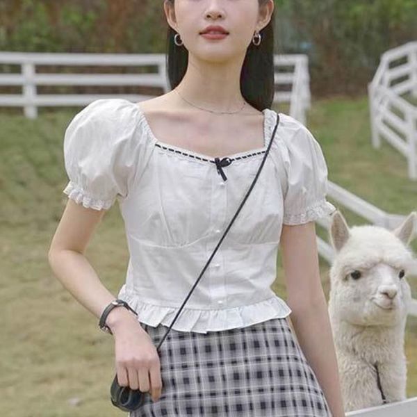 women's blouses & shirts white casual elegant women summer 2021 slim designer korean style sweet black bubble sleeve high street beach
women's blouses & shirts white casual elegant women summer 2021 slim designer korean style sweet black bubble sleeve high street beach