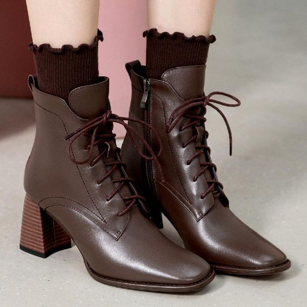 boots women's genuine leather thick high heel sqaure toe lace-up autumn ankle quality comfortable short booties shoe, Black
boots women's genuine leather thick high heel sqaure toe lace-up autumn ankle quality comfortable short booties shoe, Black