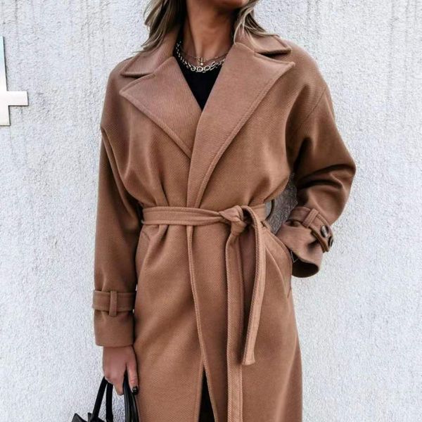 women's wool & blends 2021 autumn and winter products fashion solid color lapel slim woolen temperament long coat lace up women, Black
women's wool & blends 2021 autumn and winter products fashion solid color lapel slim woolen temperament long coat lace up women, Black