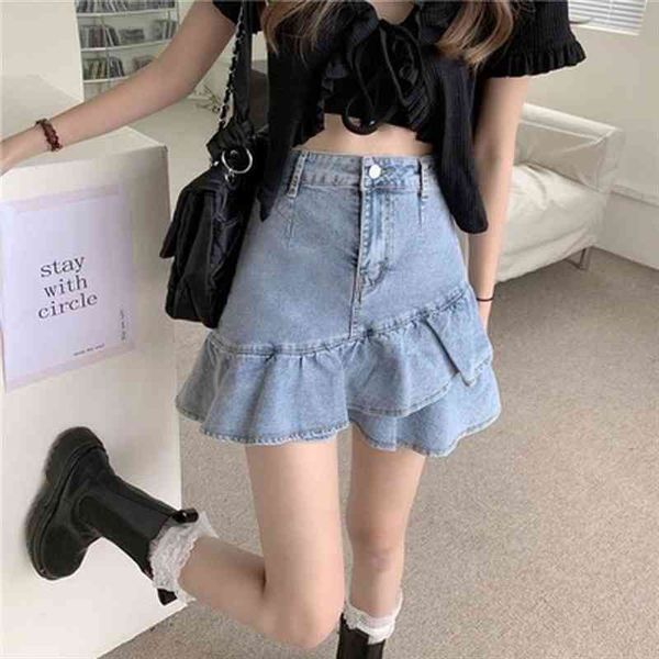 woman skirts summer ruffled fishtail mini denim skirt a-line high waist female all-match thin girl ruffled jean skirt, Black 
woman skirts summer ruffled fishtail mini denim skirt a-line high waist female all-match thin girl ruffled jean skirt, Black