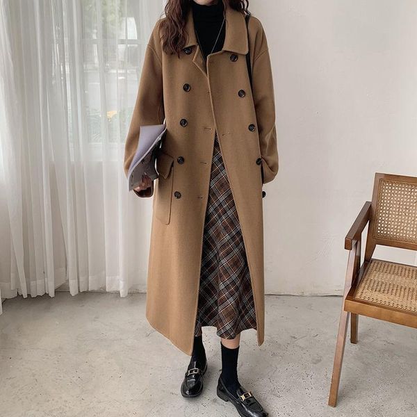 women's wool & blends korean women autumn winter double breasted long coat ladies sleeve turndown collar overcoat parka jacket vintage, Black
women's wool & blends korean women autumn winter double breasted long coat ladies sleeve turndown collar overcoat parka jacket vintage, Black