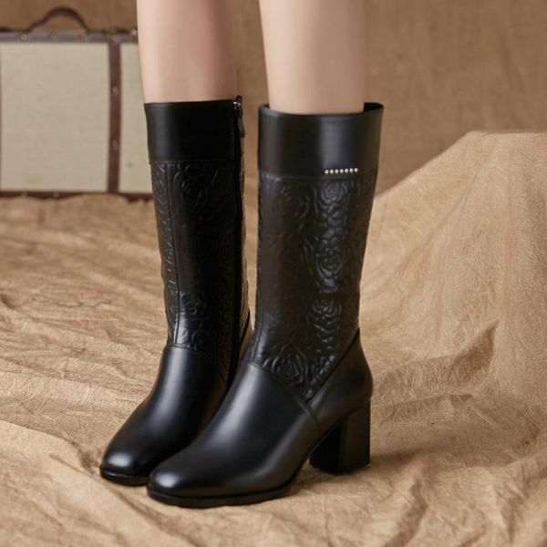 warm thick women's shoes winter 2021 all leather autumn high heel round head mid tube boots, Black
warm thick women's shoes winter 2021 all leather autumn high heel round head mid tube boots, Black
