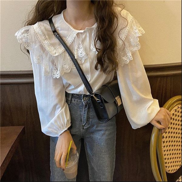 office lady women blouses fairy peter pan collar basic chic all match lace chiffon puff sleeves casual female shirts, White
office lady women blouses fairy peter pan collar basic chic all match lace chiffon puff sleeves casual female shirts, White