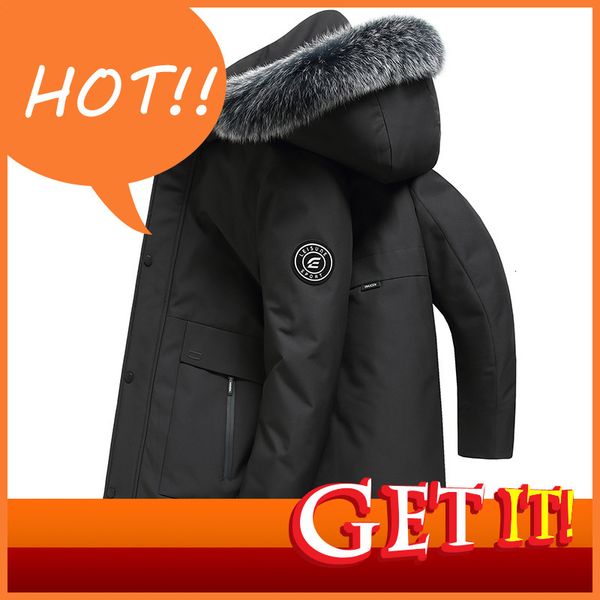 leshbert down jacket men's thickened medium long white duck collar cold trend coat men, Black
leshbert down jacket men's thickened medium long white duck collar cold trend coat men, Black