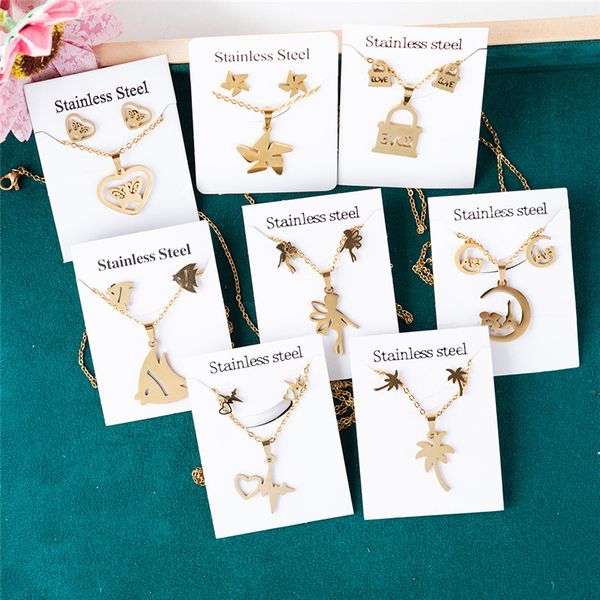 gold color stainless steel necklace earring set heart elves lock coconut tree animal jewelry sets for women party gift, Silver
gold color stainless steel necklace earring set heart elves lock coconut tree animal jewelry sets for women party gift, Silver