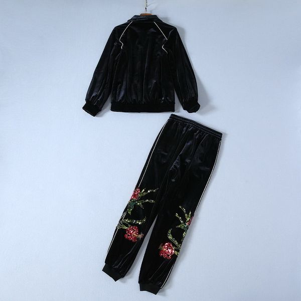 knits women's set 2021 autumn winter casual tracksuit ladies sequined embroidery deco long sleeve veet jackets+black pant sets, White
knits women's set 2021 autumn winter casual tracksuit ladies sequined embroidery deco long sleeve veet jackets+black pant sets, White
