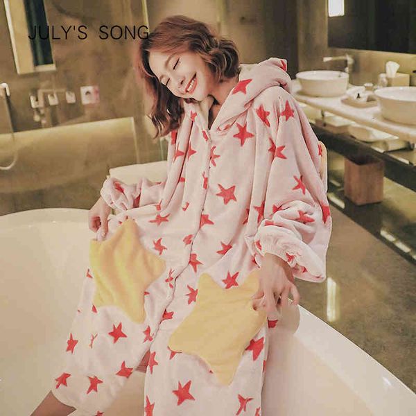 sleepwear winter thick warm flannel stars sleepwear comfort hooded long version open buckle homewear night bathrobe i08b y4ee, Black;red