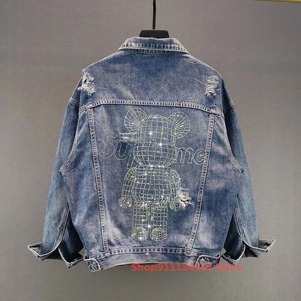 women's jackets european station diamond bear denim jacket female tide spring and autumn loose thin long-sleeved ripped top, Black;brown
women's jackets european station diamond bear denim jacket female tide spring and autumn loose thin long-sleeved ripped top, Black;brown