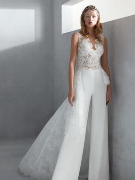elegant overskirts jumpsuits wedding dresses bridal gowns sheer jewel neck lace bohemian beach boho bride dress pants, White
elegant overskirts jumpsuits wedding dresses bridal gowns sheer jewel neck lace bohemian beach boho bride dress pants, White