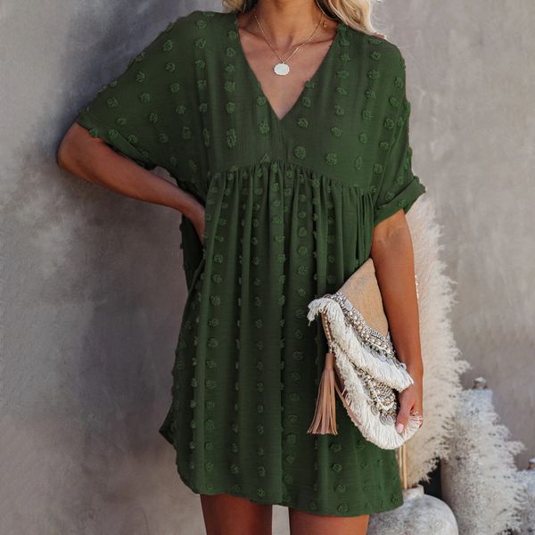 new women summer polka dot hollow low collar short sleeve ruffle loose swing dress female casual straight dresses, Black;gray
new women summer polka dot hollow low collar short sleeve ruffle loose swing dress female casual straight dresses, Black;gray