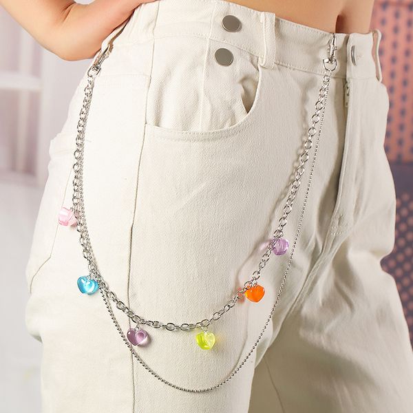 hip hop colorful multilayer acrylic heart key chain for women girl party waist pants keychain fashion accessories jewelry, Silver 
hip hop colorful multilayer acrylic heart key chain for women girl party waist pants keychain fashion accessories jewelry, Silver