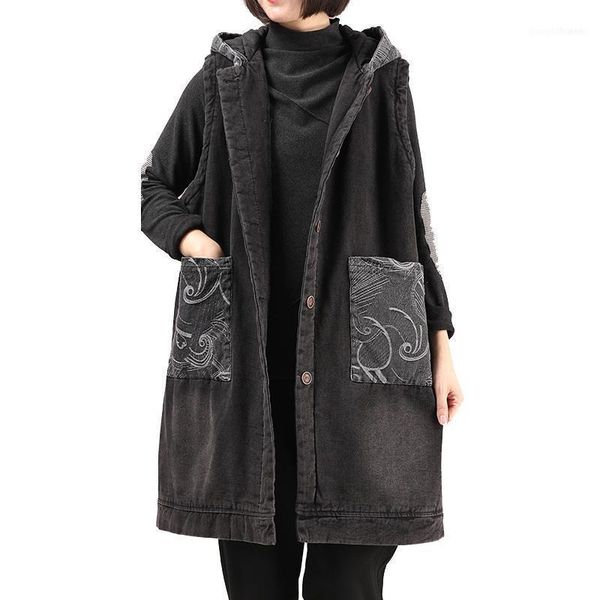 women's down & parkas women denim coat outwear jacket for autumn winter korean big loose oversized long cotton padded thick print retro, Black
women's down & parkas women denim coat outwear jacket for autumn winter korean big loose oversized long cotton padded thick print retro, Black