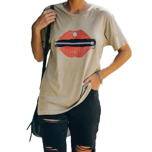 women's t-shirt women casual zipper lips printed short sleeve round neck pullover tunic harajuku summer loose streetwear, White
women's t-shirt women casual zipper lips printed short sleeve round neck pullover tunic harajuku summer loose streetwear, White