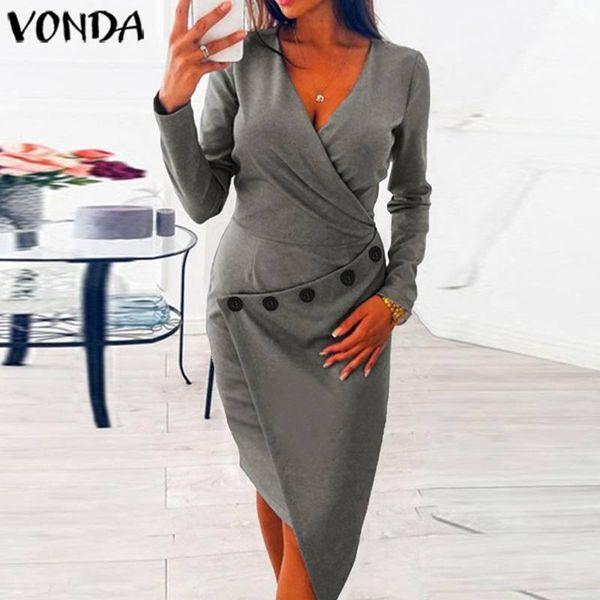 ladies office knee-length dress 2021 vonda spring women v neck asymmetrical party long sleeve sundress vestido plus size casual dresses, Black;gray
ladies office knee-length dress 2021 vonda spring women v neck asymmetrical party long sleeve sundress vestido plus size casual dresses, Black;gray