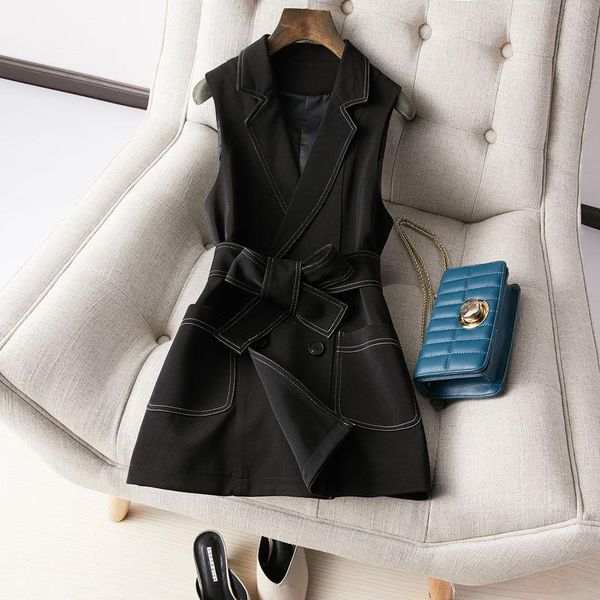 women's vests 2021 spring autumn women casual loose lace-up vest female notched button sleeveless suit lady solid office waistcoat o368, Black;white
women's vests 2021 spring autumn women casual loose lace-up vest female notched button sleeveless suit lady solid office waistcoat o368, Black;white
