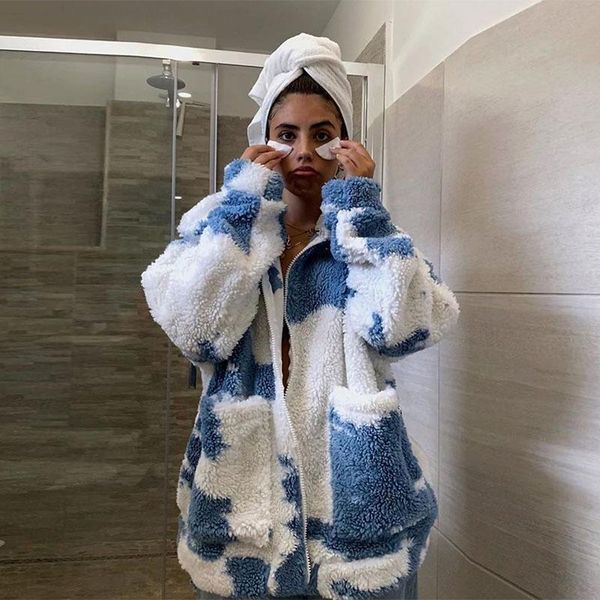 women's wool & blends 2021 winter women coats soft lamb tie-dyed pattern female causal style long coat warm zipper with turn donw colla, Black
women's wool & blends 2021 winter women coats soft lamb tie-dyed pattern female causal style long coat warm zipper with turn donw colla, Black