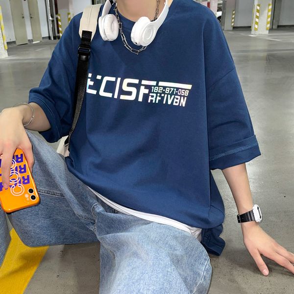 spring summer men's t-shirts letter printed colorful reflective short sleeve loose casual clothing, White;black
spring summer men's t-shirts letter printed colorful reflective short sleeve loose casual clothing, White;black