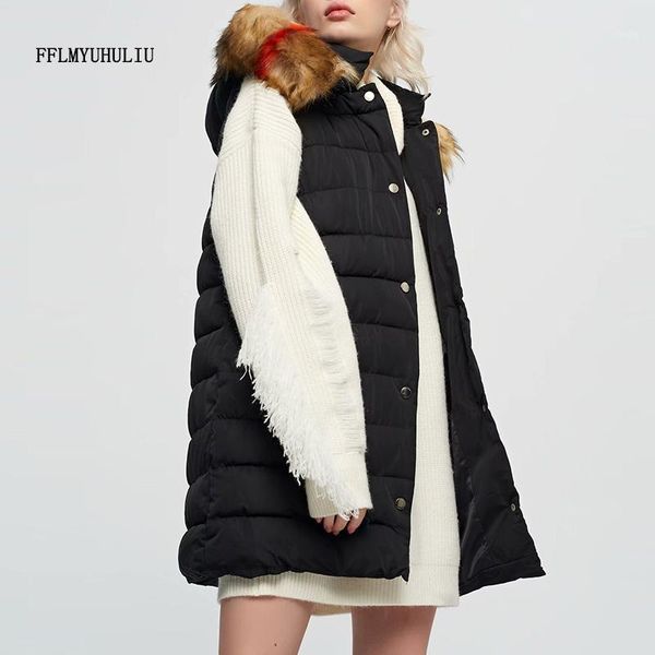 women's down & parkas winter warm fur hooded parker coat solid color sleeveless vest button slim pocket decorative cotton cloth, Black
women's down & parkas winter warm fur hooded parker coat solid color sleeveless vest button slim pocket decorative cotton cloth, Black