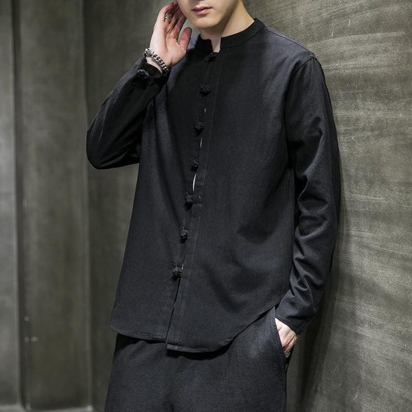 men's casual shirts 2021 linen men clothing chinese style long sleeve retro buttoned shirt solid color stand-up collar loose plus size, White;black
men's casual shirts 2021 linen men clothing chinese style long sleeve retro buttoned shirt solid color stand-up collar loose plus size, White;black
