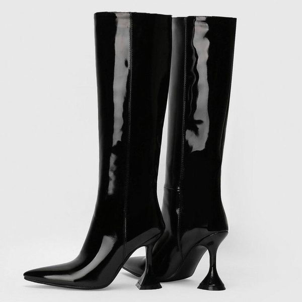 boots 2021 autumn kitten heel knee high women patent leather fashion pointed toe modern winter warm ladies shoes, Black
boots 2021 autumn kitten heel knee high women patent leather fashion pointed toe modern winter warm ladies shoes, Black