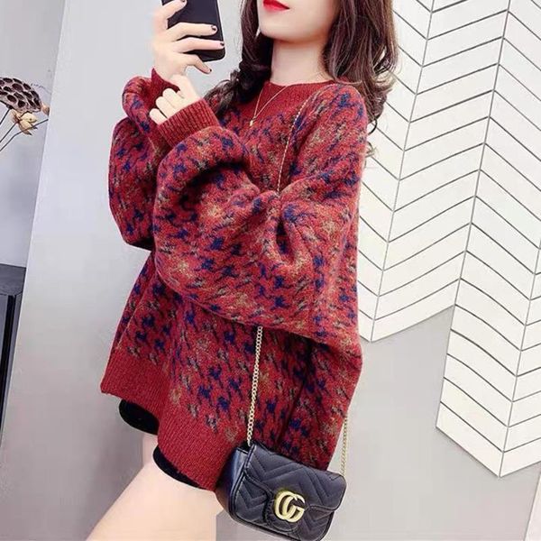 women's sweaters houndstooth round neck pullover women winter 2021 loose lantern long-sleeved bottoming shirt wm*, White;black
women's sweaters houndstooth round neck pullover women winter 2021 loose lantern long-sleeved bottoming shirt wm*, White;black