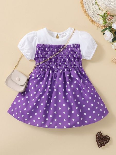 baby polka dot print shirred frill trim puff sleeve dress she, Red;yellow
baby polka dot print shirred frill trim puff sleeve dress she, Red;yellow