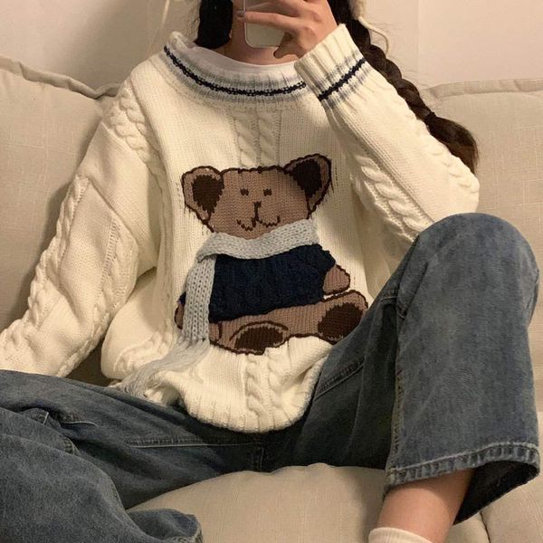 knits autumn long sweet feminine loose nightgown cartoon size girl knitted mujer female sweater, White
knits autumn long sweet feminine loose nightgown cartoon size girl knitted mujer female sweater, White