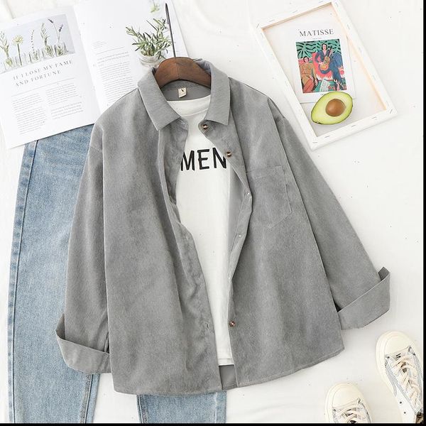 corduroy and long sleeve women blouses spring solid loose boyfriend style shirt, White
corduroy and long sleeve women blouses spring solid loose boyfriend style shirt, White