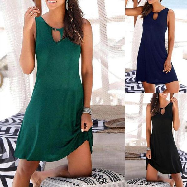 casual dresses fashion women's dress sleeveless o-neck ladies hollow out slim mini summer clothes for women vestidos de verano, Black;gray