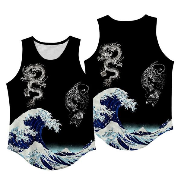 men' tank summer men clothing chinese dragon carp printed singlets sleeveless fitness male vest bodybuilding, White;black
men' tank summer men clothing chinese dragon carp printed singlets sleeveless fitness male vest bodybuilding, White;black