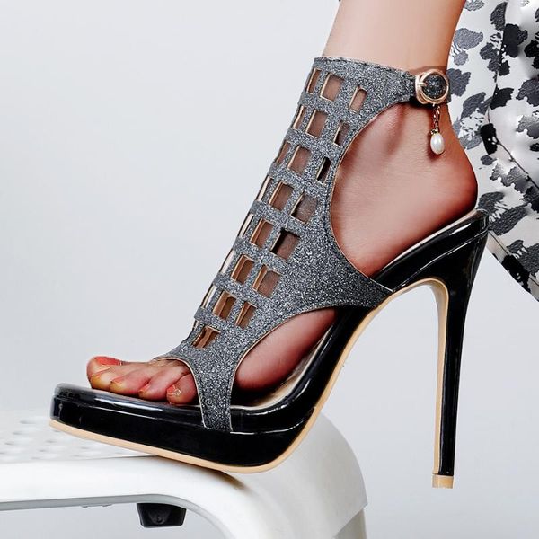dress shoes grete shiny cloth metal buckle pearl elastic band ultra-high stiletto heel women's hollow breathable checkered sandals, Black
dress shoes grete shiny cloth metal buckle pearl elastic band ultra-high stiletto heel women's hollow breathable checkered sandals, Black