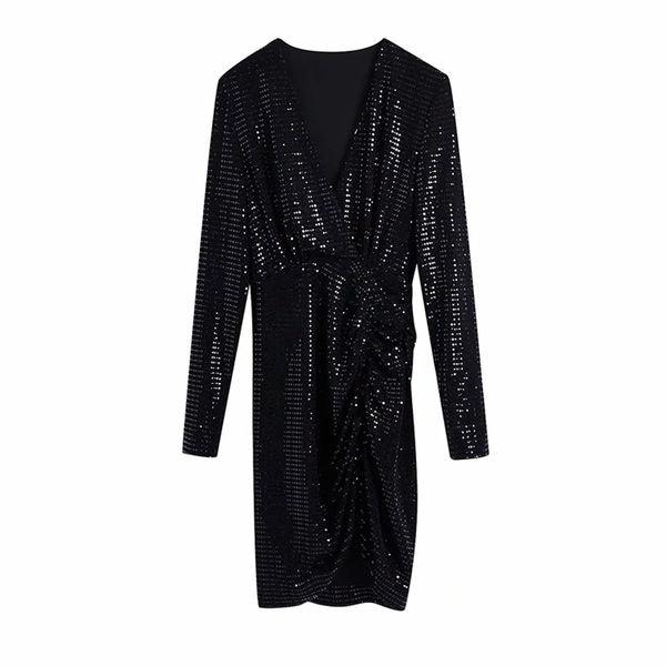 stylish sequined dress women fashion v neck folds elegant straight long sleeve mini dresses 210531, Black;gray
stylish sequined dress women fashion v neck folds elegant straight long sleeve mini dresses 210531, Black;gray