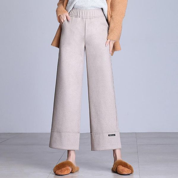 women's pants & capris woolen casual female 2021 autumn and winter fashion wide leg elastic high waist wild women, Black;white
women's pants & capris woolen casual female 2021 autumn and winter fashion wide leg elastic high waist wild women, Black;white