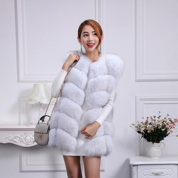 brand winter women real fur vest elegant lady fashion coat female genuine clothing customized women's & faux, Black