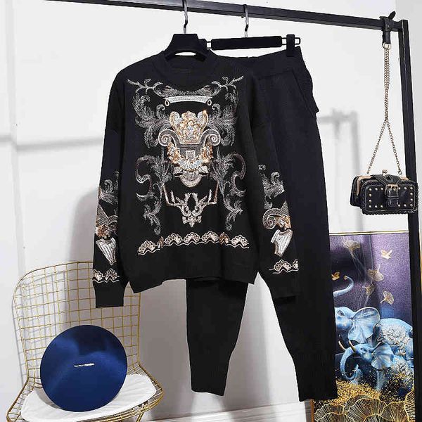 pant fashion sequins knit tracksuit female spring autumn korean sleeve sweater long pants women loose black knitted set 2pc, White
pant fashion sequins knit tracksuit female spring autumn korean sleeve sweater long pants women loose black knitted set 2pc, White